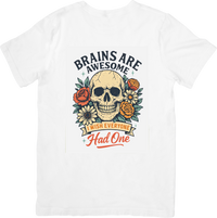 Thumbnail for Brains Are Awesome Skull Floral T-Shirt | Funny Vintage Sarcastic Graphic Tee | Humor Gift