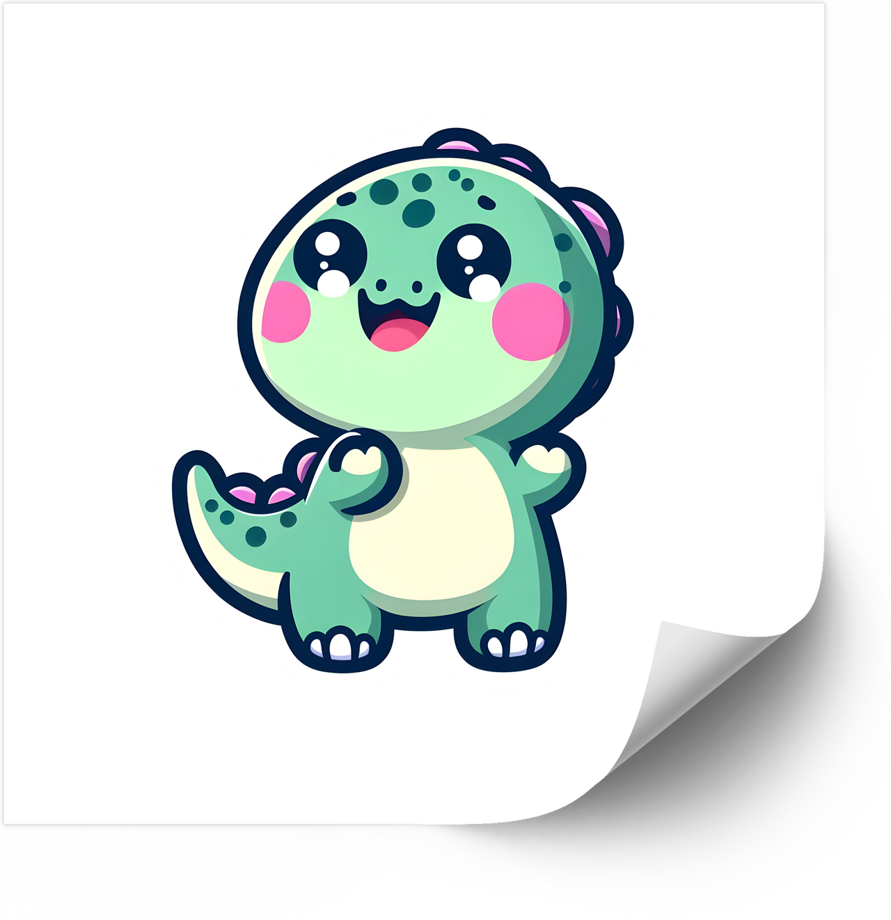 Happy Smiling Baby Dinosaur Sticker | Kawaii Green Dino Vinyl Decal