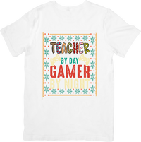 Thumbnail for Teacher By Day Gamer By Night T-Shirt | Funny Retro Graphic Tee | Teacher Gift
