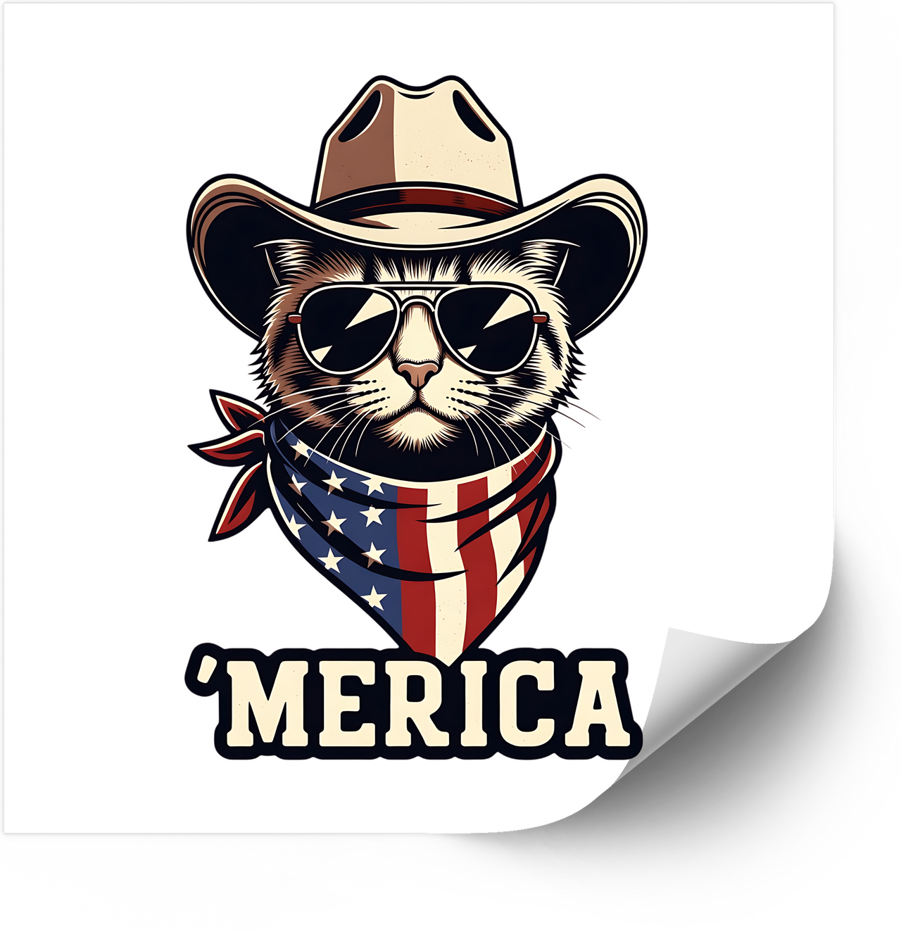 Merica Cowboy Cat Sticker | Funny Patriotic Retro American Vinyl Decal