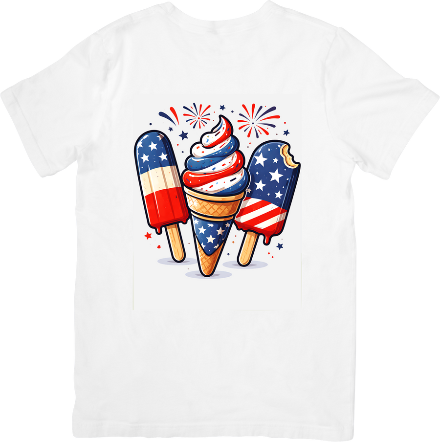 Patriotic Ice Cream Fourth of July T-Shirt | Cute American Flag Graphic Tee | Summer Gift